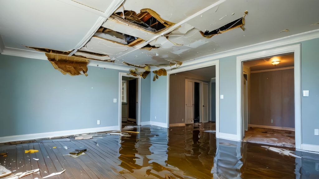 Flooded home after a burst pipe